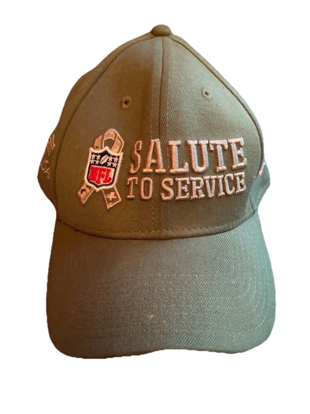 New Era Olive Green "Salute to Service" NFL Cap w USAA Logo, Size L/XL